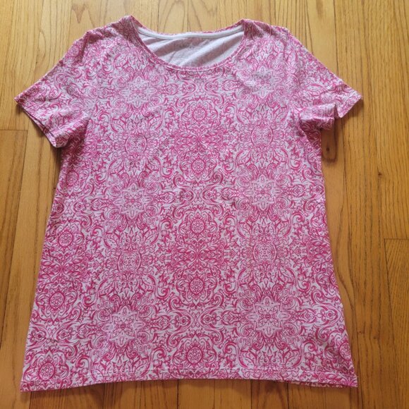 Talbots Pink & White Short Sleeve Top Cotton Blend Womens Size Large - Picture 3 of 4